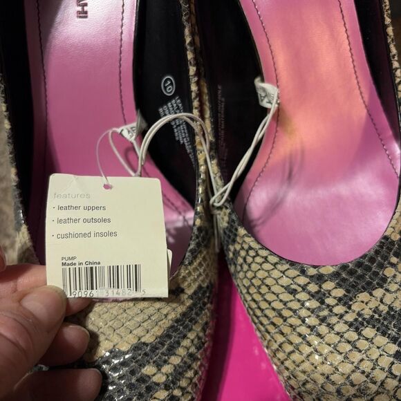 Isaac-Mizrahi Women's 10 Snakeskin Brown Black Print Heels Y2K 2000's Glam - Picture 8 of 8